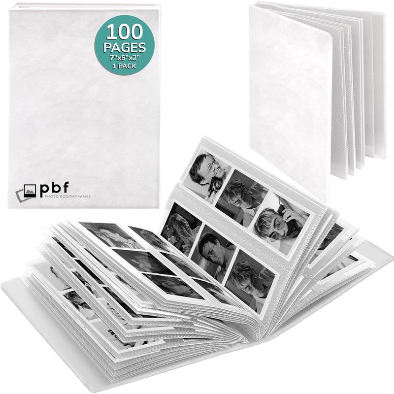 pbf PHOTO BOOTH FRAMES PBF Photo Booth Album | 2x6 Album w/ Sleeves | 2x6 Strips Memory Book | Wedding Photo Strip Album | 100 Pages, Holds 200 Photos (White, 1-Pack) - Image 1